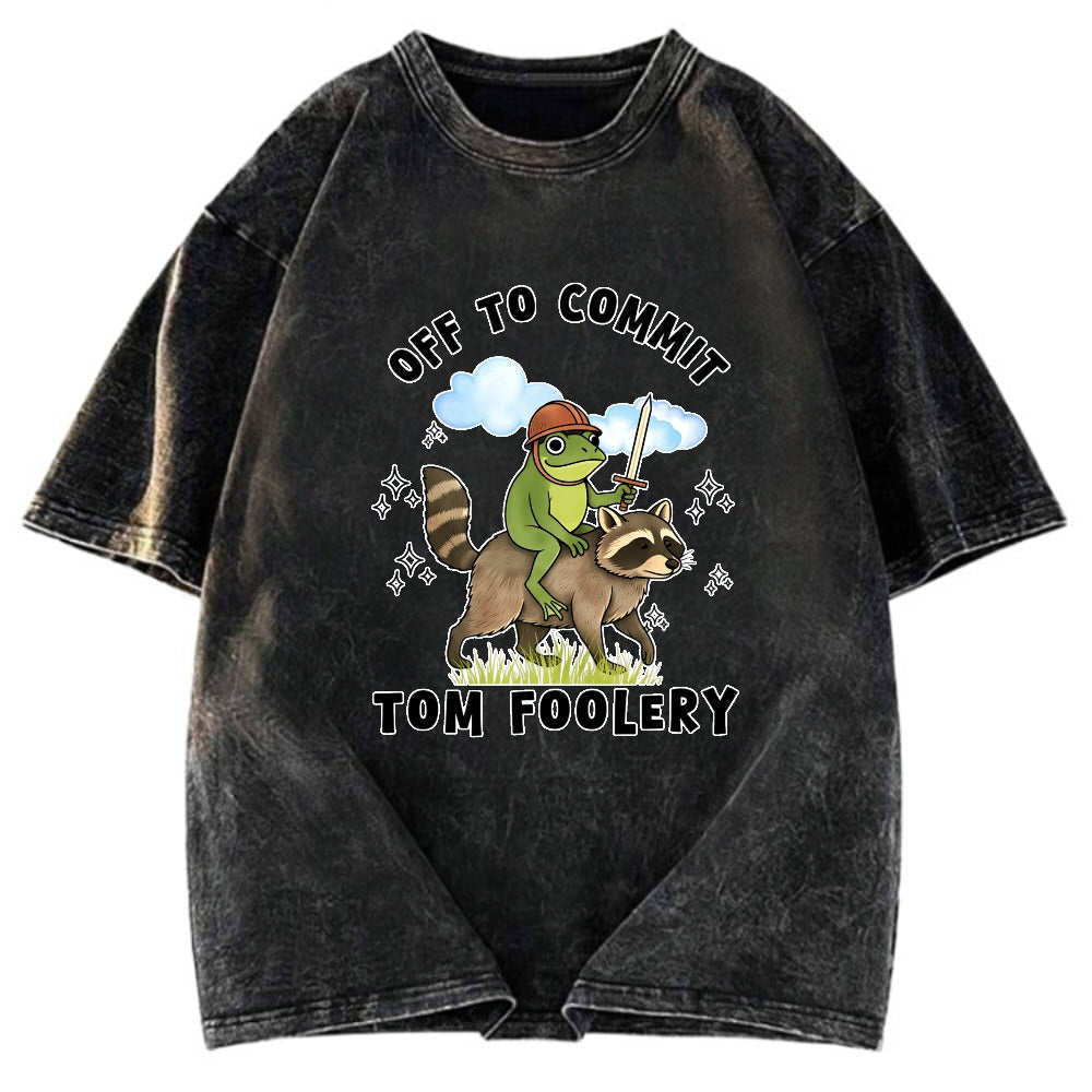 Tokyosol Funny Frog Raccoon Sarcastic Meme Washed T Shirt