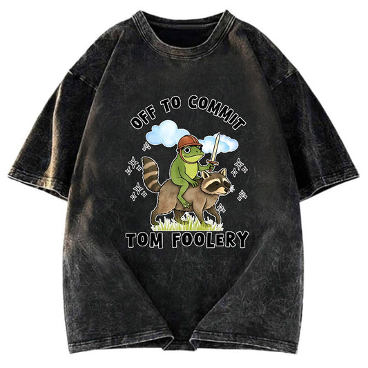 Tokyosol Funny Frog Raccoon Sarcastic Meme Washed T Shirt