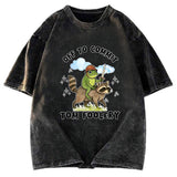 Tokyosol Funny Frog Raccoon Sarcastic Meme Washed T Shirt