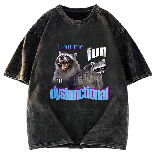Tokyosol Fun Raccoon Meme Washed T Shirt