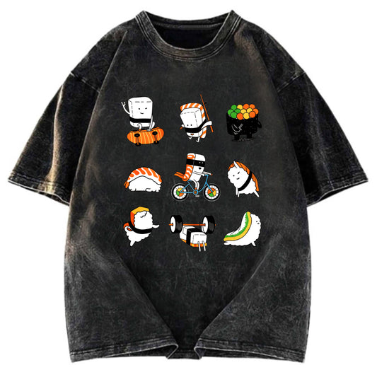 Tokyosol Cute Sports Sushi Washed T Shirt