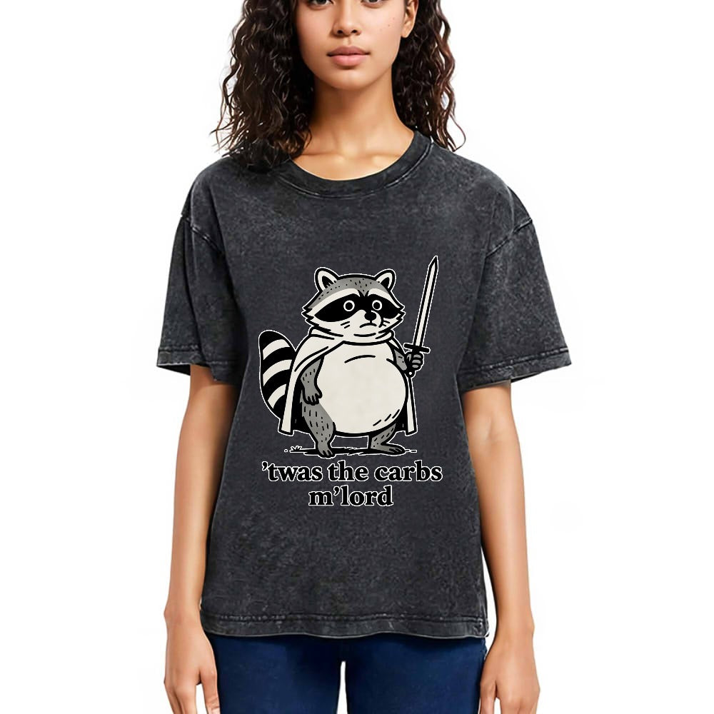 Tokyosol Fat Raccoon Sword Humor Washed T Shirt
