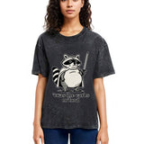Tokyosol Fat Raccoon Sword Humor Washed T Shirt