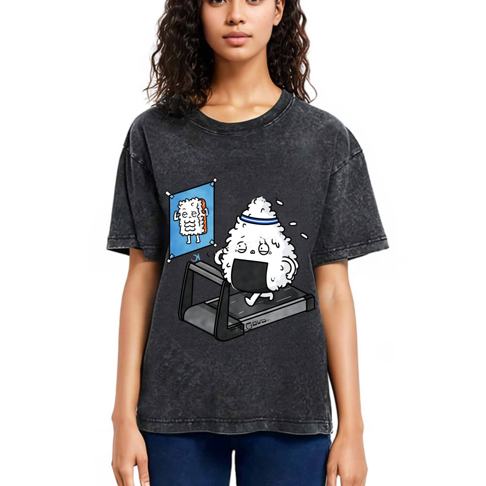 Tokyosol Funny Sushi Fitness Washed T Shirt