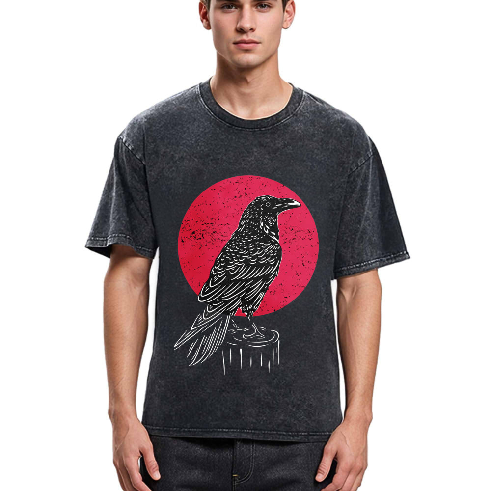 Tokyosol Viking Raven Crow Witchcraft Occult Pagan Washed T Shirt