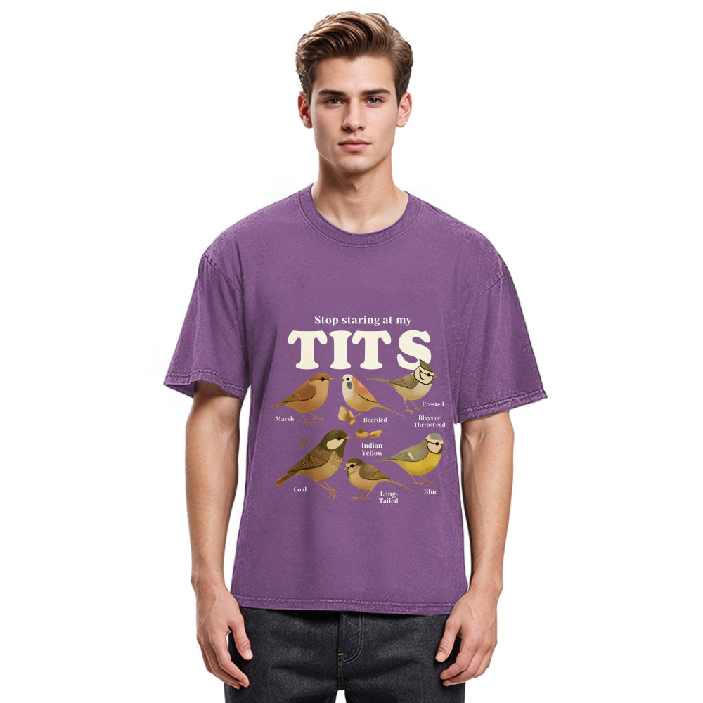 Tokyosol Stop Staring At My Tits Meme Bird Washed T Shirt