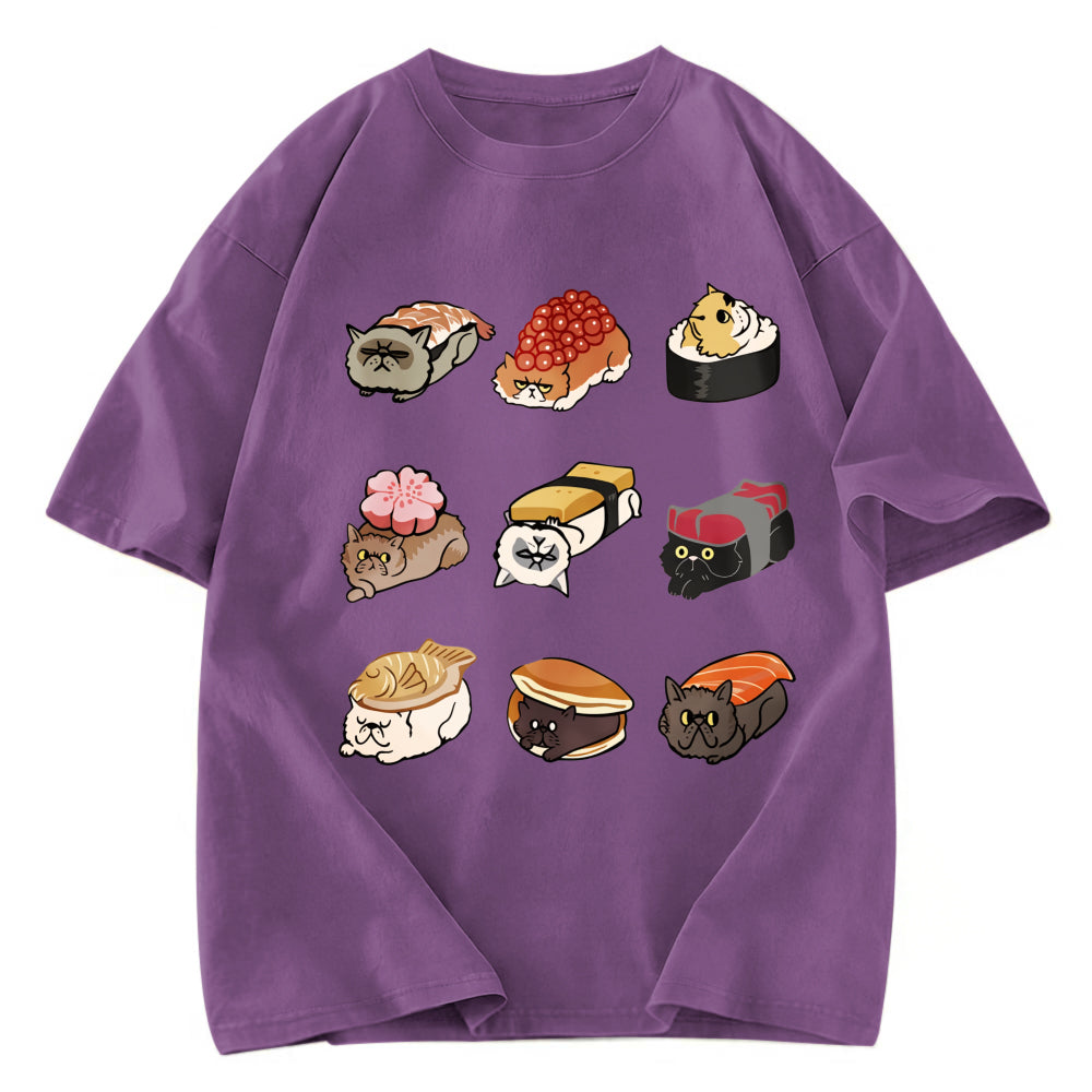 Tokyosol Cute Cat Sushi Washed T Shirt