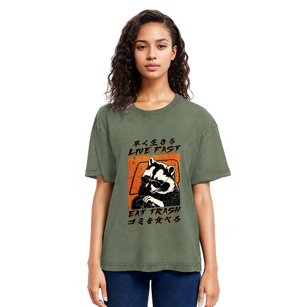 Tokyosol Raccoon Live Fast Eat Trash Washed T Shirt