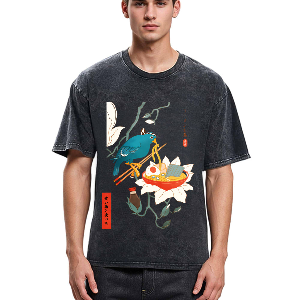 Tokyosol Bird And Ramen Ukiyoe Washed T Shirt