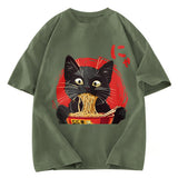 Tokyosol Japanese Ramen Black Cat Washed T Shirt