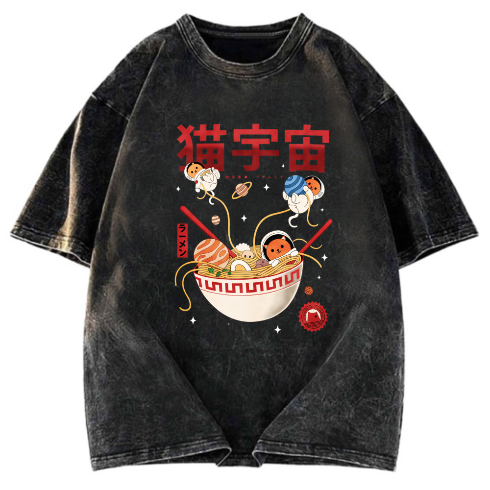 Tokyosol Neko Space Ramen Adventures Washed T Shirt