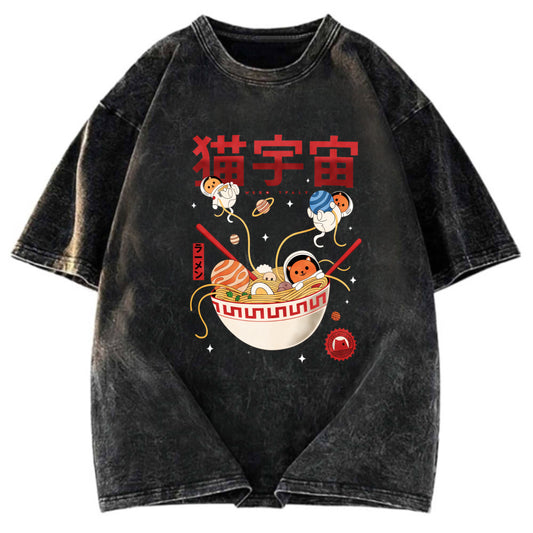 Tokyosol Neko Space Ramen Adventures Washed T Shirt