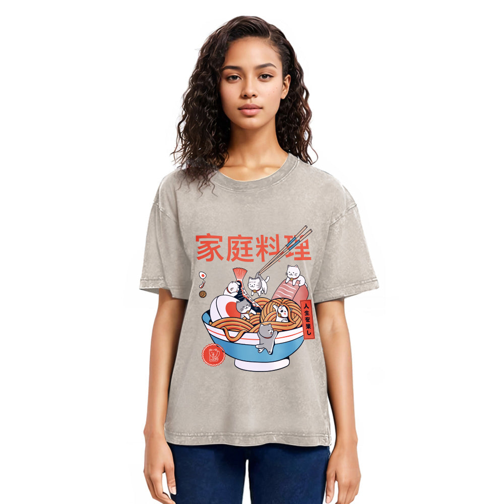 Tokyosol Ramen And Mini Cats Washed T Shirt