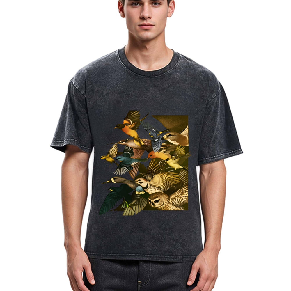 Tokyosol Flock Of Flying Birds Washed T Shirt