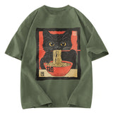 Tokyosol Kawaii Japanese Ramen Cat Vintage Washed T Shirt