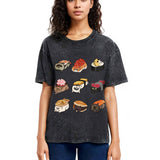 Tokyosol Cute Cat Sushi Washed T Shirt