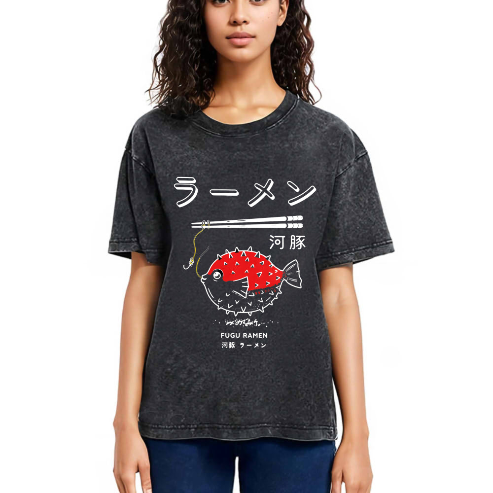 Tokyosol Fugu Ramen Japanese Retro Print Jean T Shirt