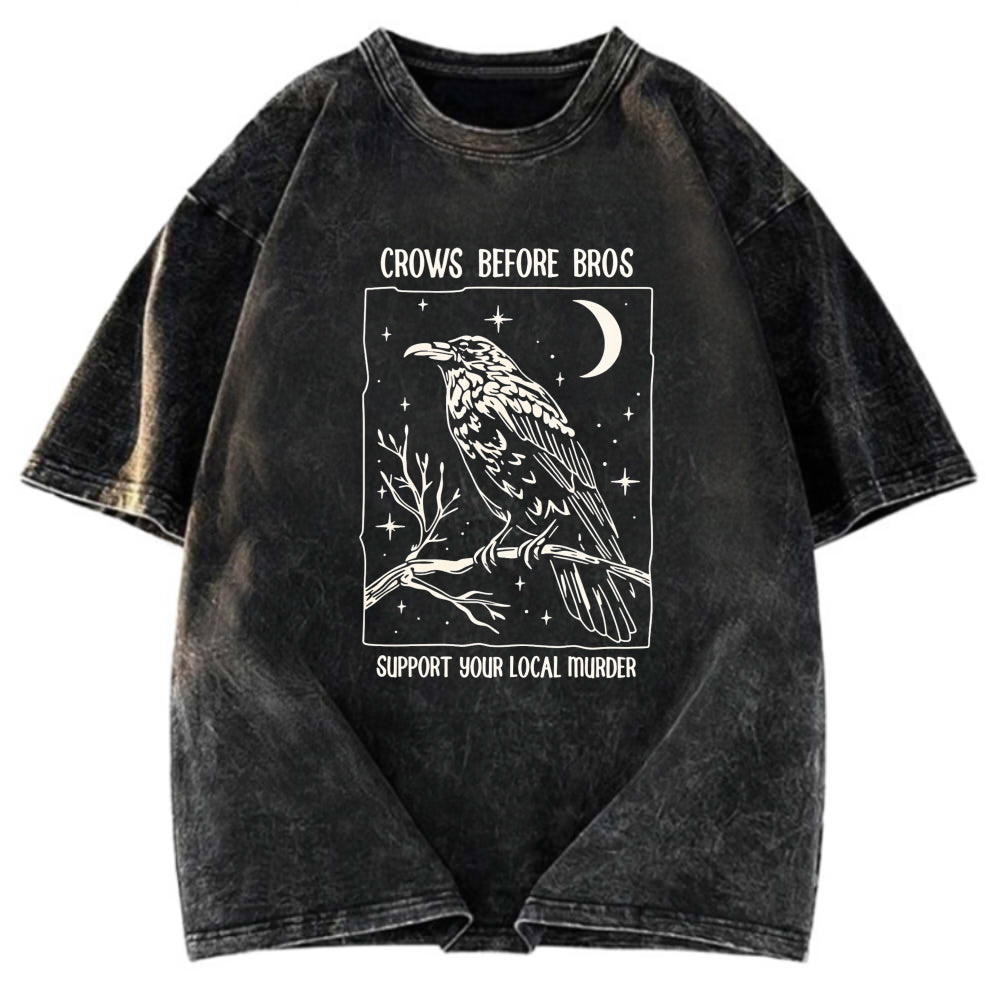 Tokyosol Funny Crows Before Bros Washed T Shirt