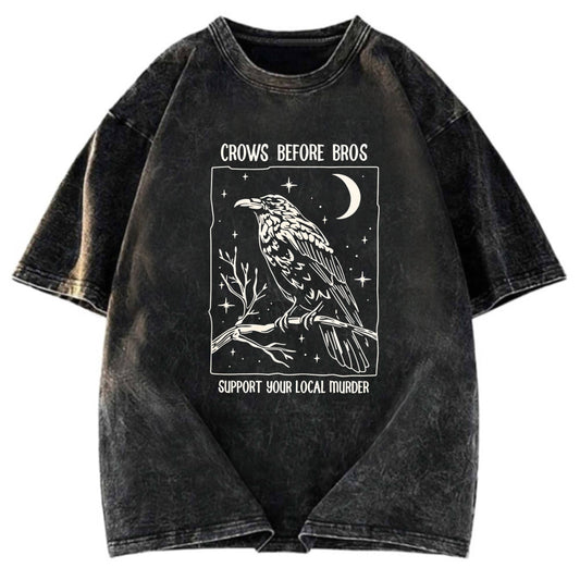 Tokyosol Funny Crows Before Bros Washed T Shirt