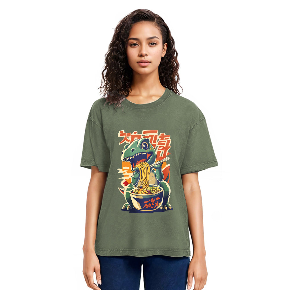 Tokyosol Cute Dinosaur Ramen Washed T Shirt