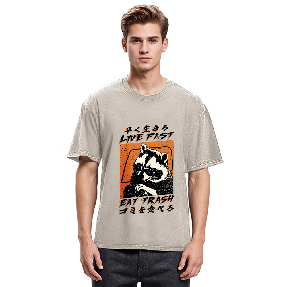 Tokyosol Raccoon Live Fast Eat Trash Washed T Shirt