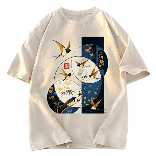 Tokyosol Swallows Among The Bamboo Washed T Shirt