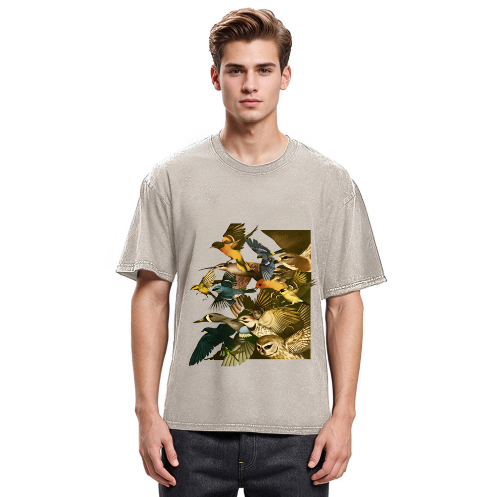 Tokyosol Flock Of Flying Birds Washed T Shirt