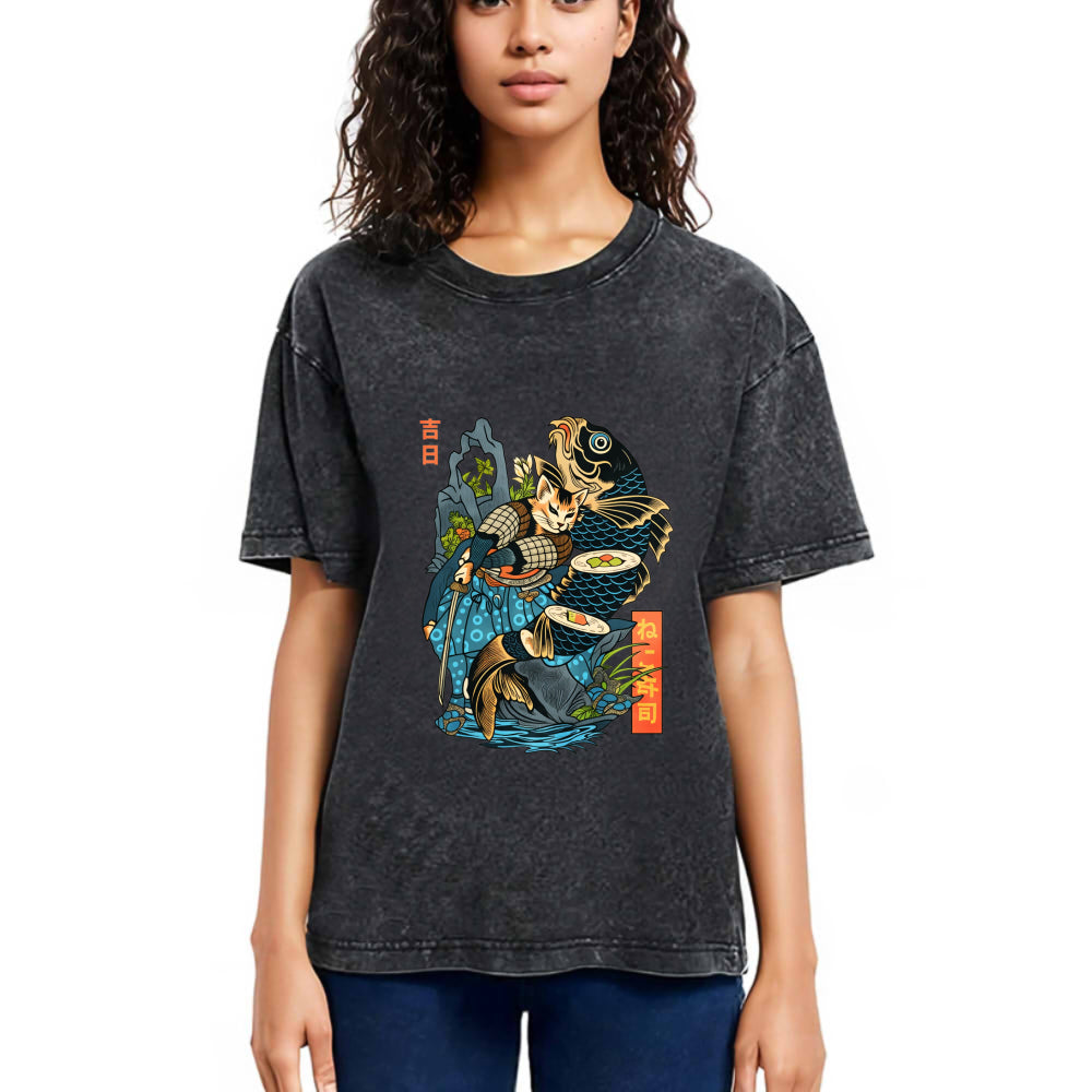 Tokyosol Neko Sushi Washed T Shirt