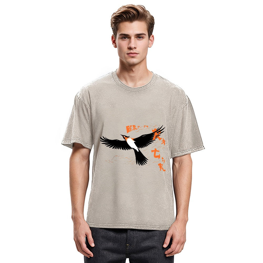 Tokyosol Japanese Inspired Bird Washed T Shirt
