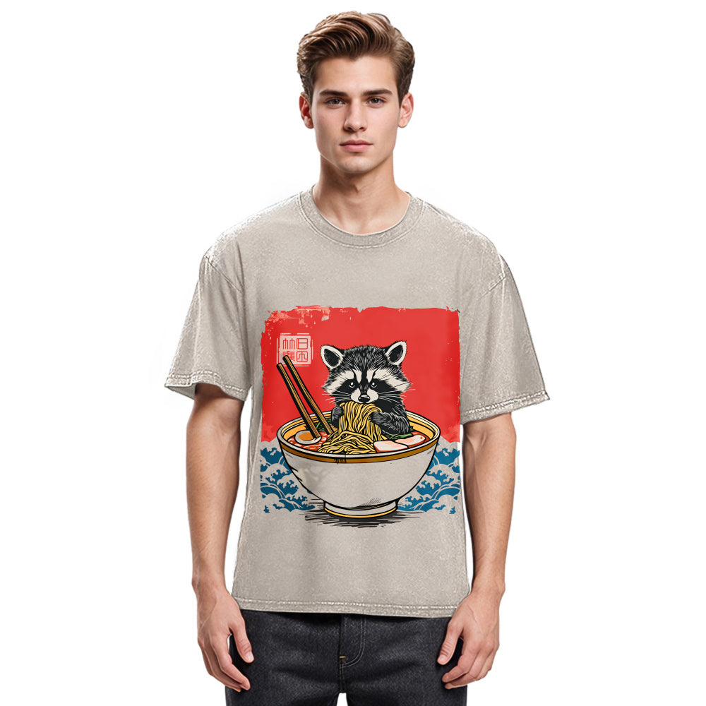 Tokyosol Ramen Lover Raccoon Washed T Shirt