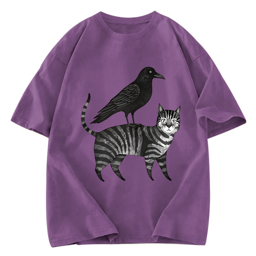 Tokyosol Crow Riding A Cat Washed T Shirt