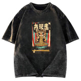 Tokyosol Kawaii Ramen Orange Cat Vintage Japanese Washed T Shirt