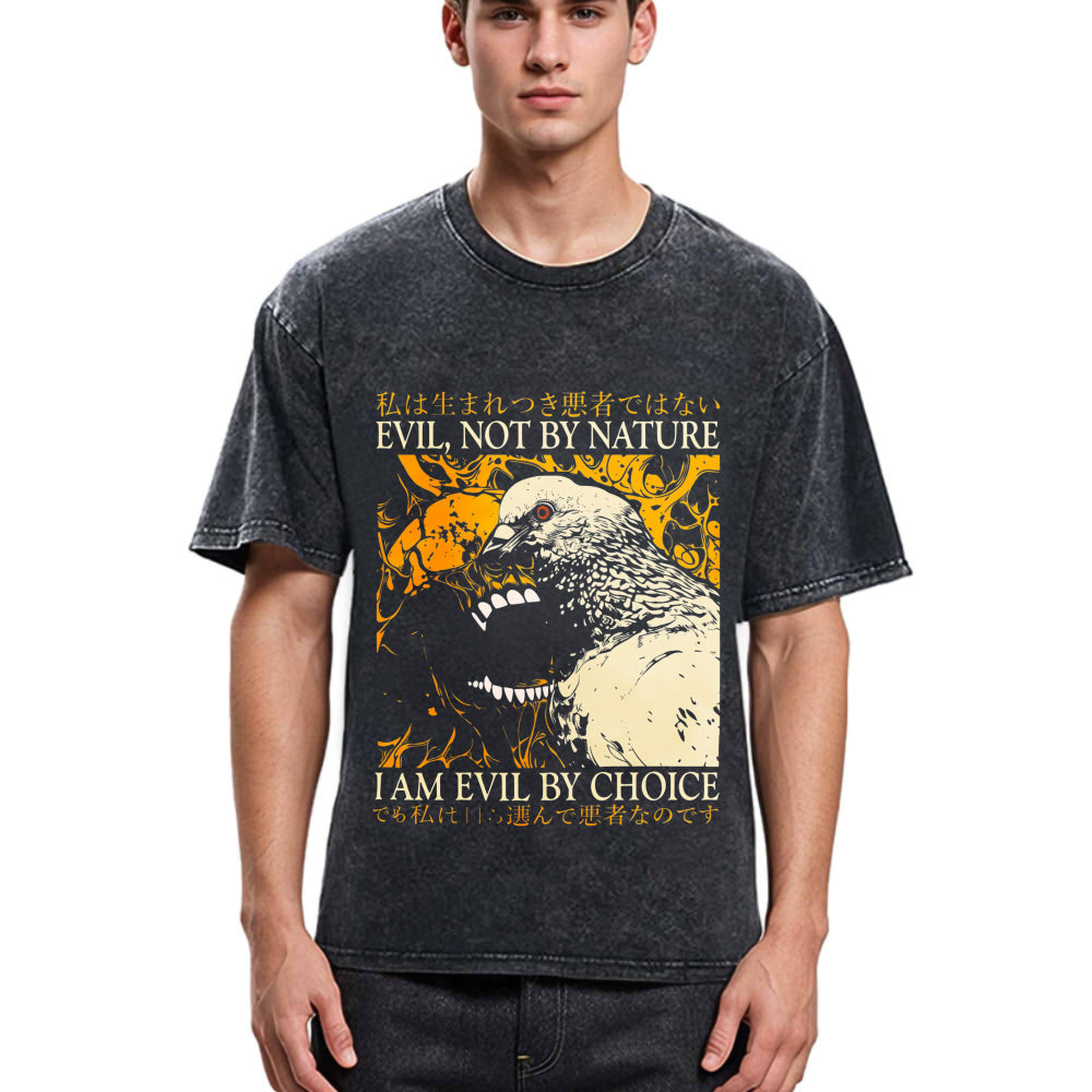 Tokyosol Evil By Choice Funny Japanese Pigeon Washed T Shirt