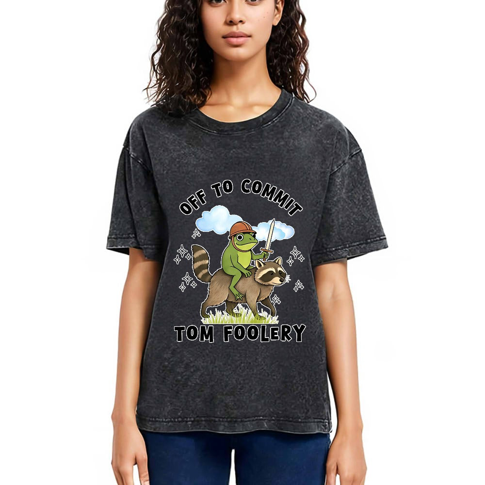 Tokyosol Funny Frog Raccoon Sarcastic Meme Washed T Shirt