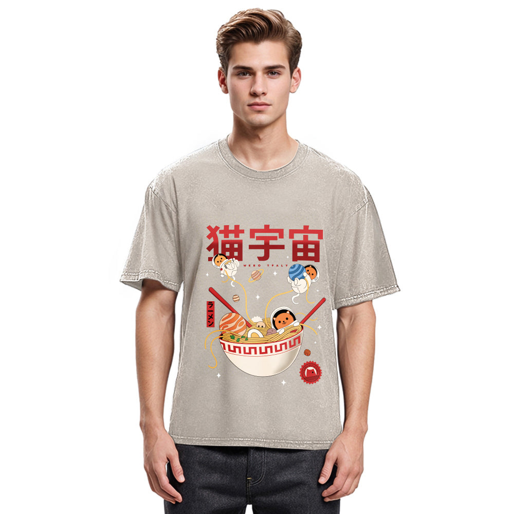 Tokyosol Neko Space Ramen Adventures Washed T Shirt