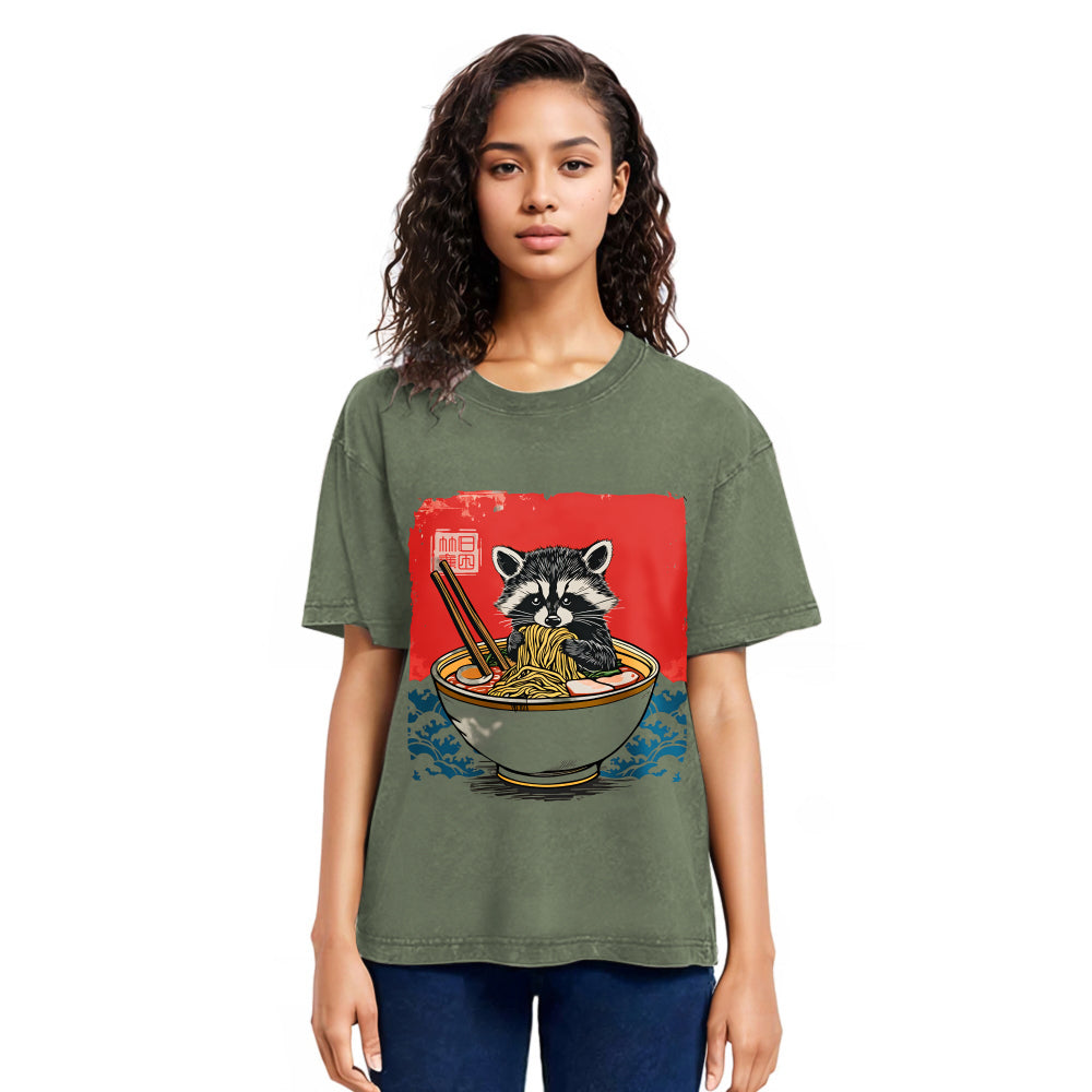 Tokyosol Ramen Lover Raccoon Washed T Shirt