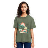 Tokyosol Hokusai Flowers Peonies Bird Washed T Shirt