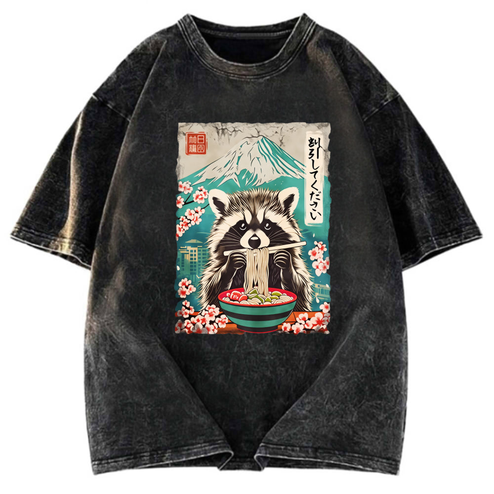 Tokyosol Please Give Raccoon A Discount Back Washed T Shirt
