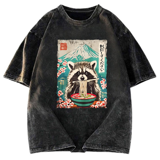 Tokyosol Please Give Raccoon A Discount Back Washed T Shirt