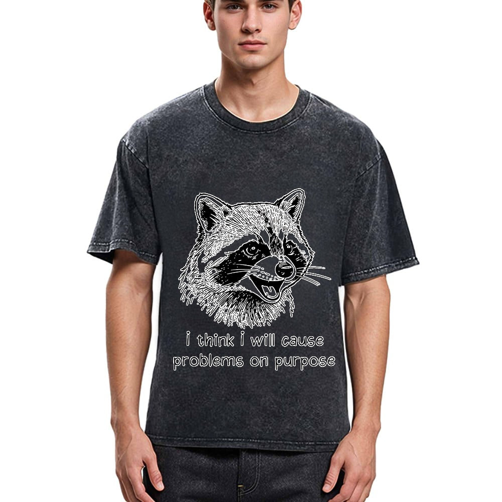Tokyosol Stupid Raccoon Funny Washed T Shirt