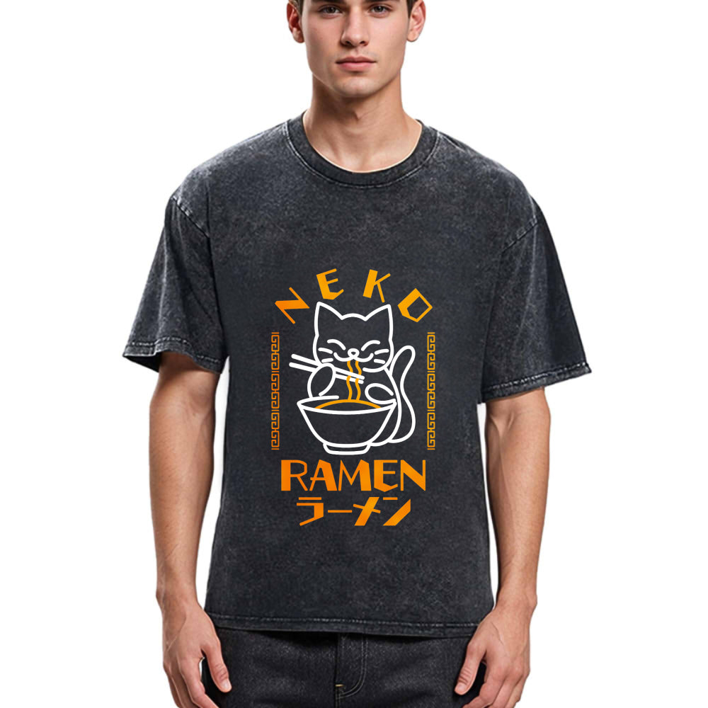Tokyosol Cat Obsessed With Ramen Washed T Shirt