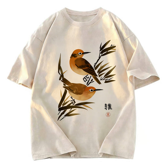 Tokyosol Sparrows Among Bamboo Washed T Shirt