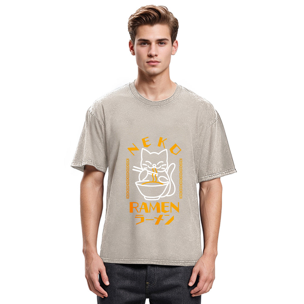 Tokyosol Cat Obsessed With Ramen Washed T Shirt