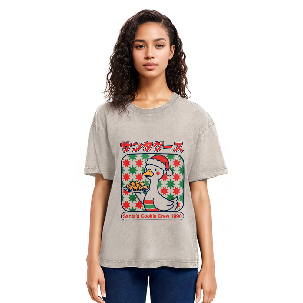 Tokyosol Kawaii Christmas Goose Washed T Shirt