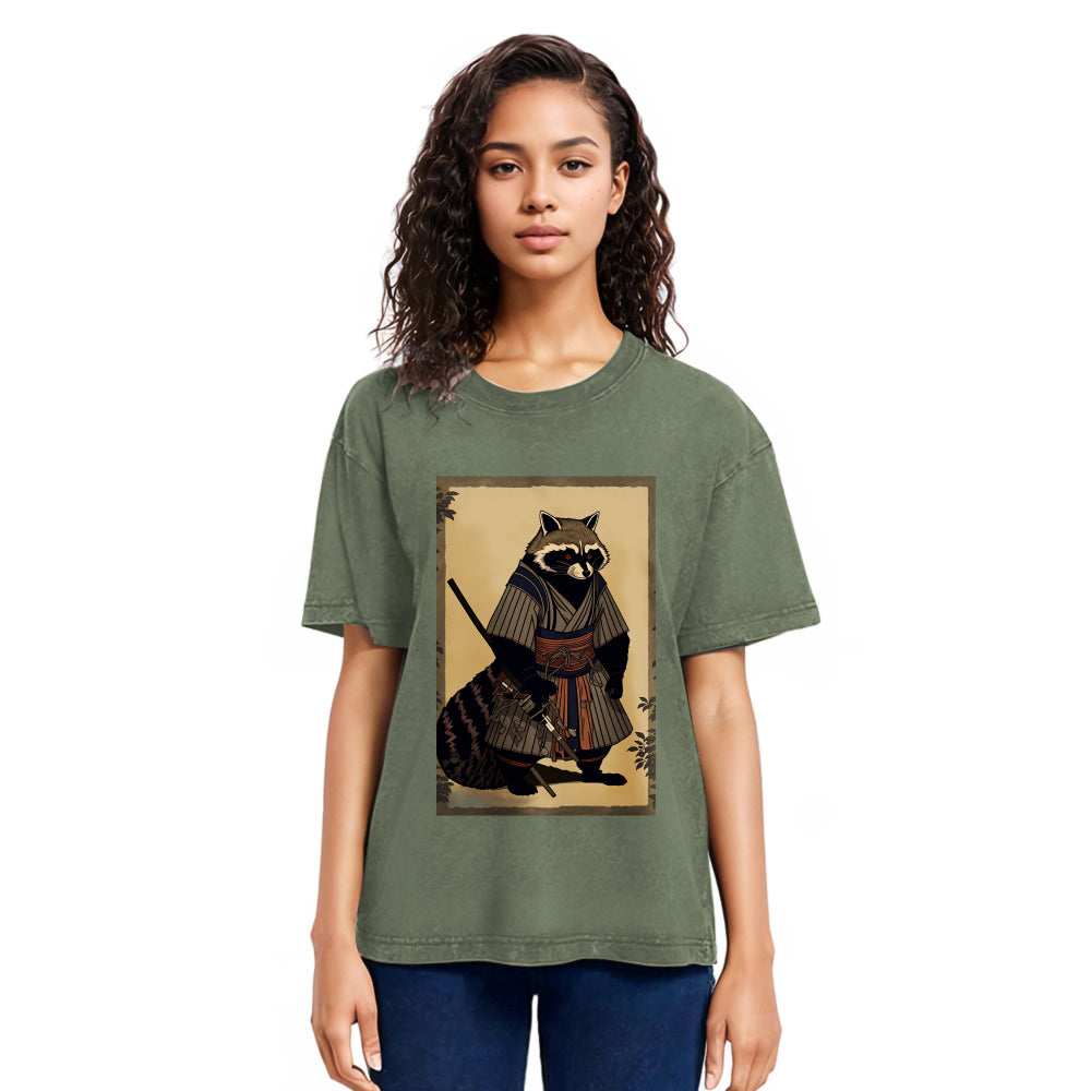 Tokyosol Japanese Raccoon Samurai Washed T Shirt