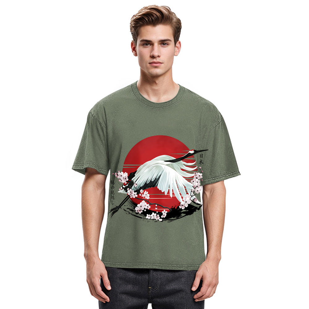 Tokyosol Japanese Crane Tsuru Washed T Shirt