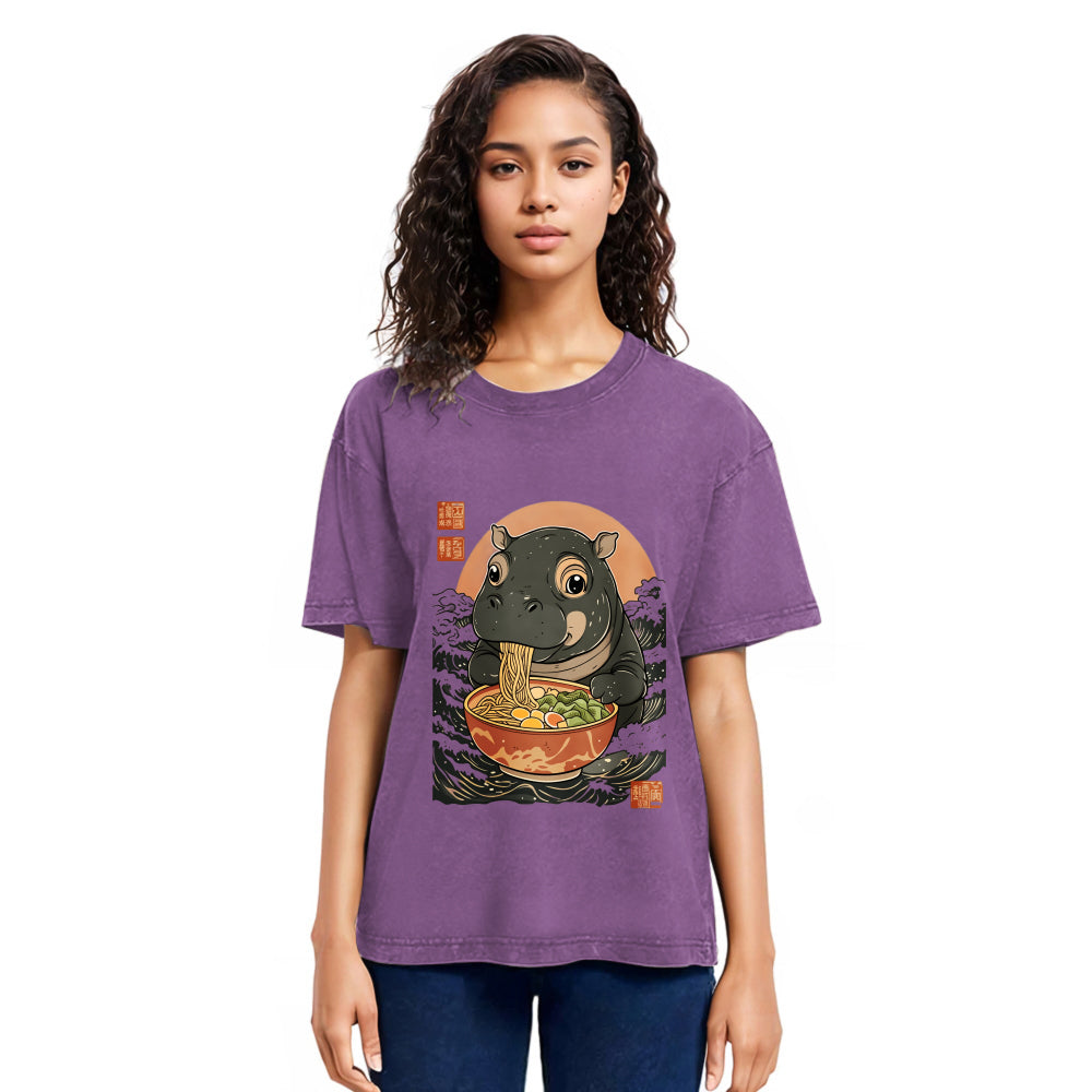 Tokyosol Moo Deng Eat Ramen Washed T Shirt