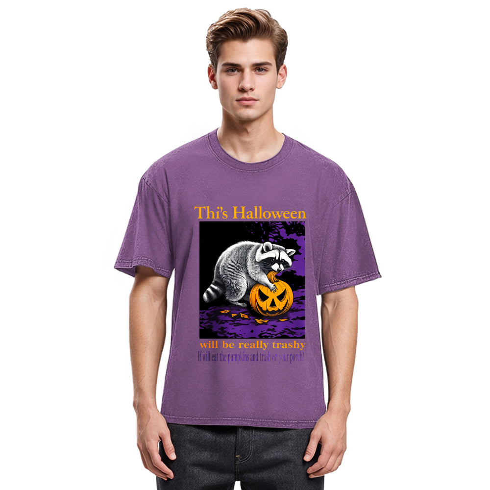 Tokyosol Trashy Halloween Raccoon Washed T Shirt