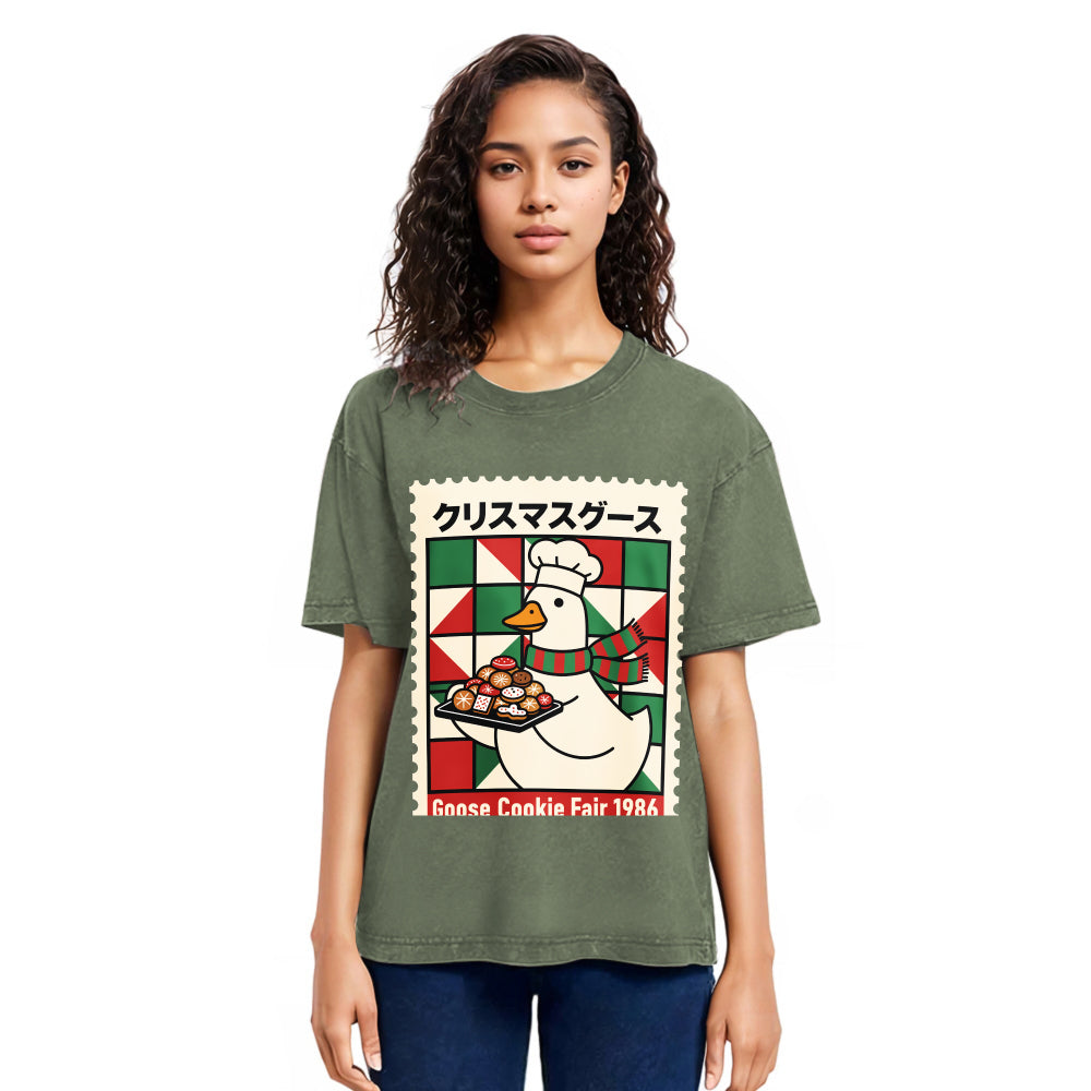Tokyosol Funny Goose Christmas Washed T Shirt