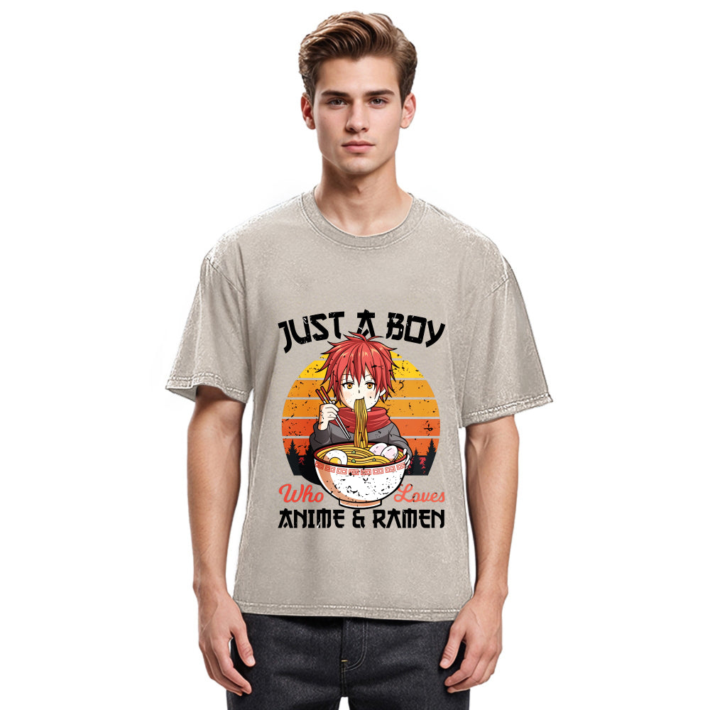 Tokyosol Just A Boy Who Loves Anime And Ramen Washed T Shirt